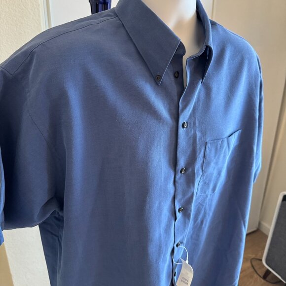 Kenneth Cole KC Reaction Large 16.5 16 1/2 Mens Blue Short Sleeve Button Shirt - Picture 12 of 13